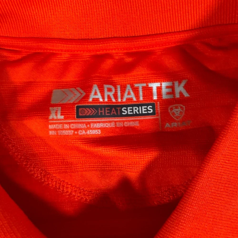Ariat Mens XL Orange AriatTEK Heat‎ Series Striped Performance Shirt Short Slv